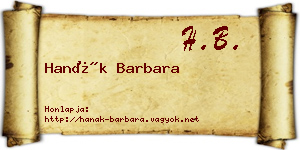 Hanák Barbara névjegykártya