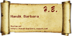 Hanák Barbara névjegykártya